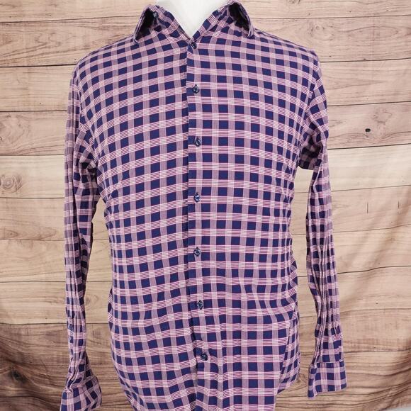 Ben Sherman Shirt Mens 16.5 34-35 Large Pink Plaid Tailored Slim Fit Stretch - Picture 3 of 9